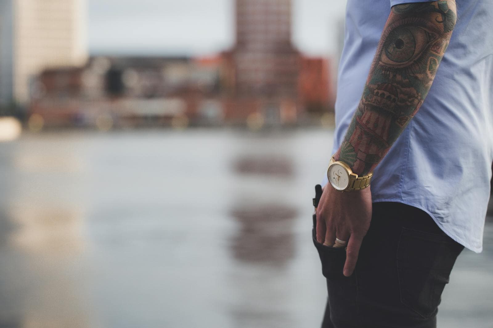 Minimal luxury still life with watch and accessories